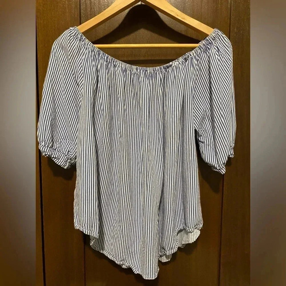 SOPRANO off the shoulder Size M top blue/white striped - Picture 3 of 3